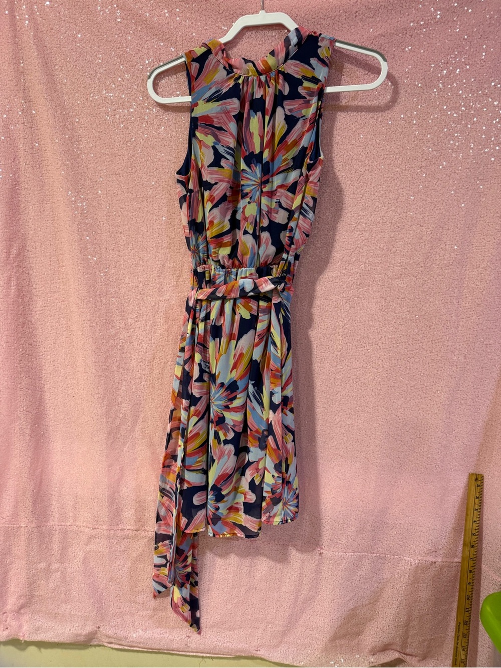New York & Company Navy Floral Midi Dress with Multicolor Print M5